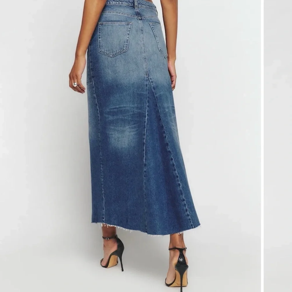 Reformation Blue Denim Maxi Skirt with Slit - Picture 2 of 9